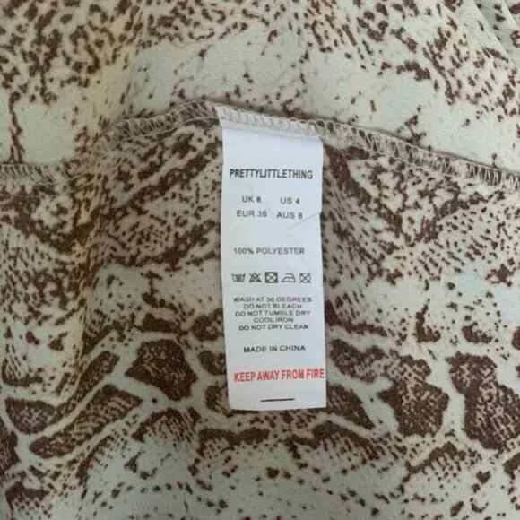 PRETTYLITTLETHING Chiffon Snakeprint Button Up Blouse Relaxed Cocktail Brown - Picture 6 of 8